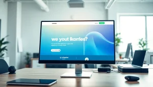 Showcasing an interactive website design of https://whatalker.com in a bright office environment.