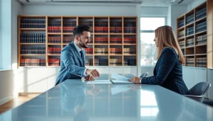 Engaging attorney-client discussion about legal matters at http://www.jacobsonpilaw.com in a modern office.