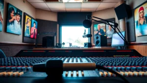 Engage with the vibrant atmosphere of https://mycountry955.com, showcasing a professional country music studio.