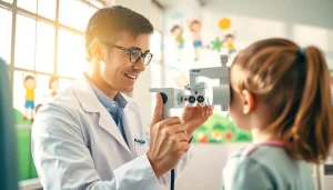 Our Children's Vision advocacy showcasing a pediatric optometrist helping a child.