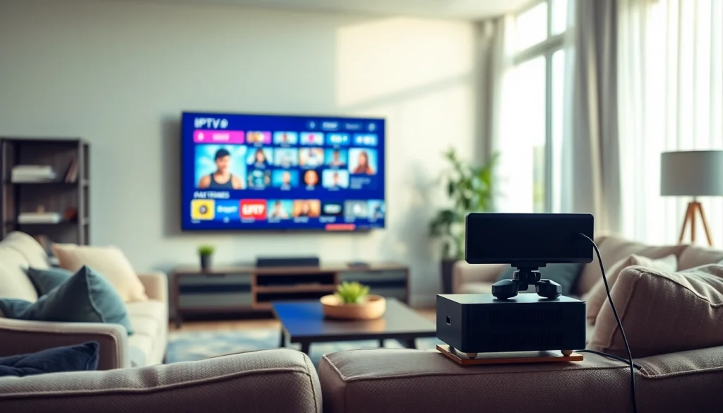 Mira mejor iptv en un acogedor salón moderno con un televisor de gran tamaño.