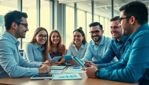 Engaging team discussing strategies for tiktok smm panel solutions in a modern office.