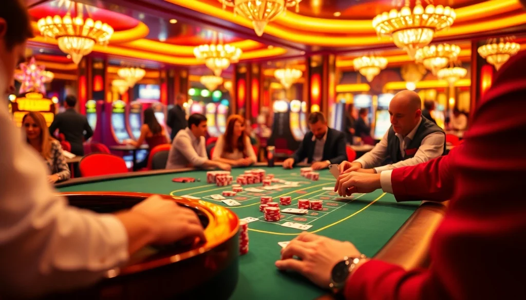 Experience the thrilling atmosphere of gaming at https://kjc.uk.com/ with a lively blackjack table and eager players.