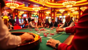 Experience the thrilling atmosphere of gaming at https://kjc.uk.com/ with a lively blackjack table and eager players.