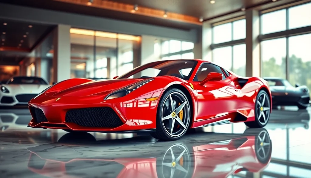 Find a stunning used Ferrari for sale near Durban showcased in a luxurious car showroom.
