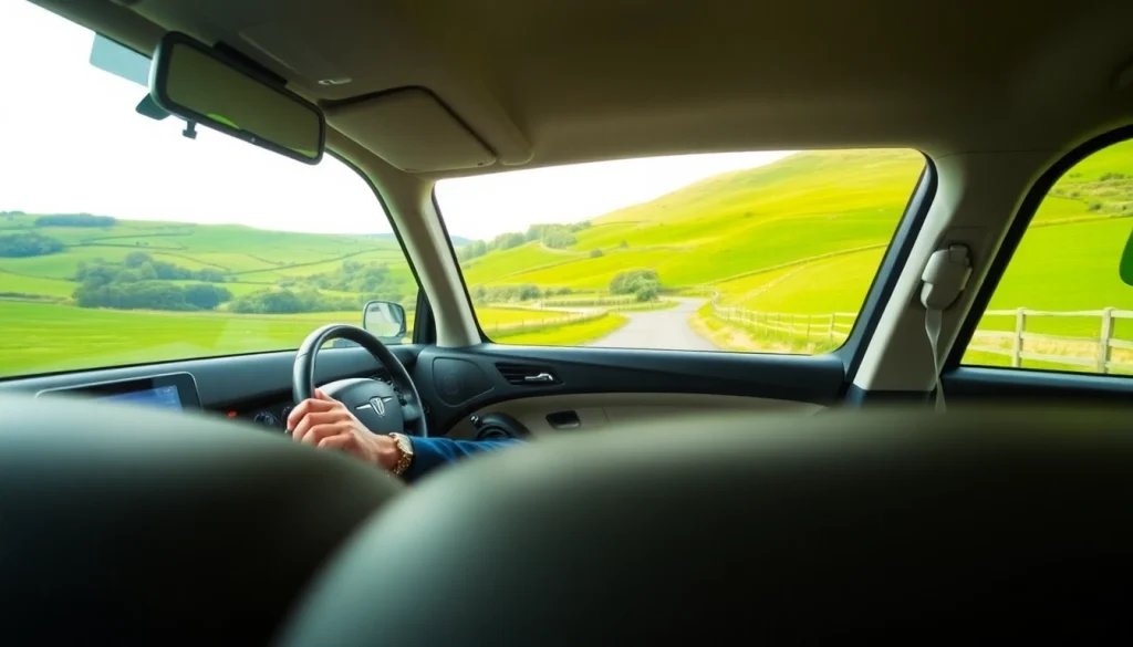 Book a Nottingham to Heathrow Taxi in a luxury vehicle surrounded by English countryside.