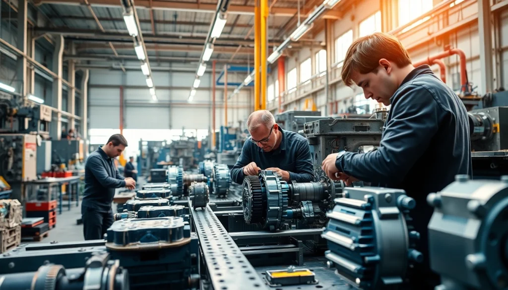 Workers meticulously create a Progressive Die in a professional manufacturing workshop.