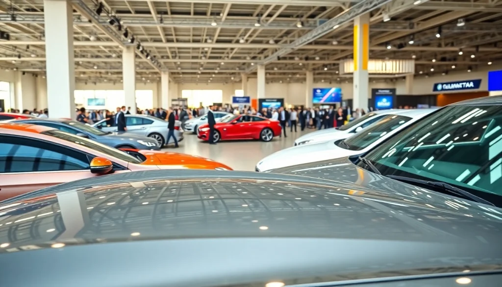 Explore the vibrant auto cars show with modern vehicles and enthusiastic crowds.
