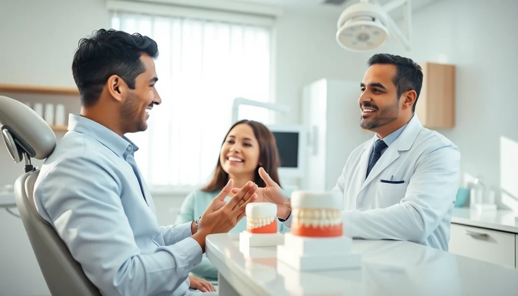 Dr. Shahram Valiani DDS discussing dental health with a patient in a modern clinic setting.