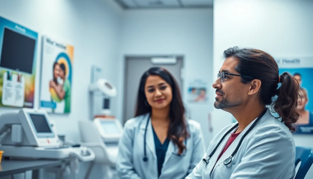 Healthcare professional discussing Health strategies with a patient in a welcoming clinic.