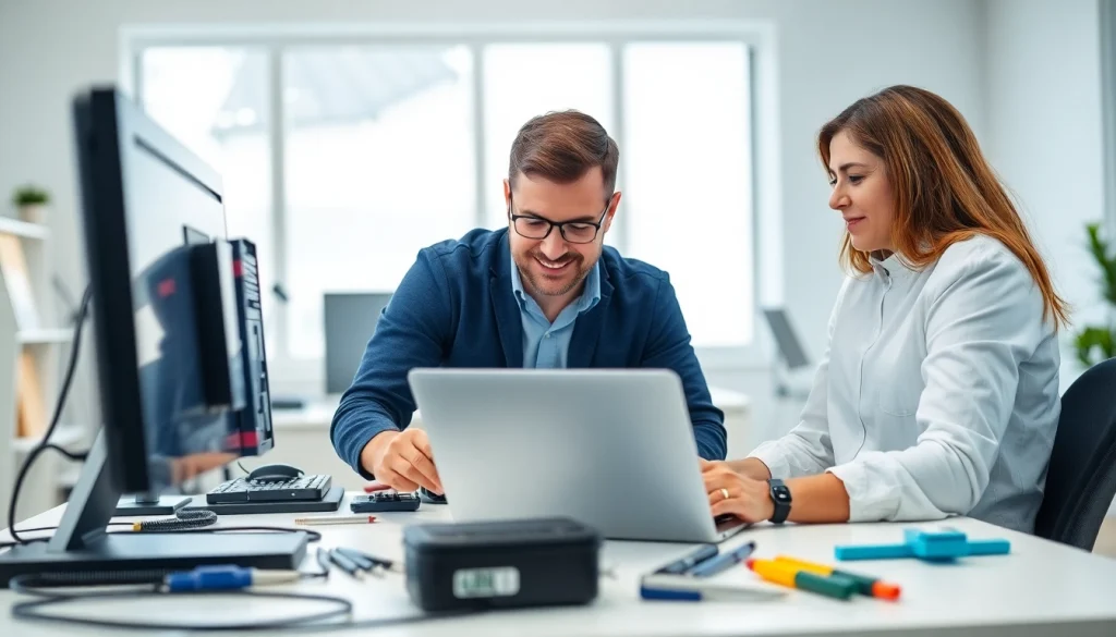 Provide expert computer support and services through professional repair solutions in a modern office.