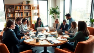 Team discussing strategies at https://editorial.com.ua in a modern workspace.