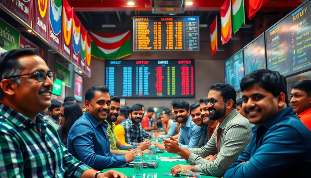 Engaging scene of sports betting in India showcasing players and vibrant atmosphere.