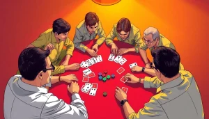 Rummy nabob players strategizing intensely during a vibrant card game session.