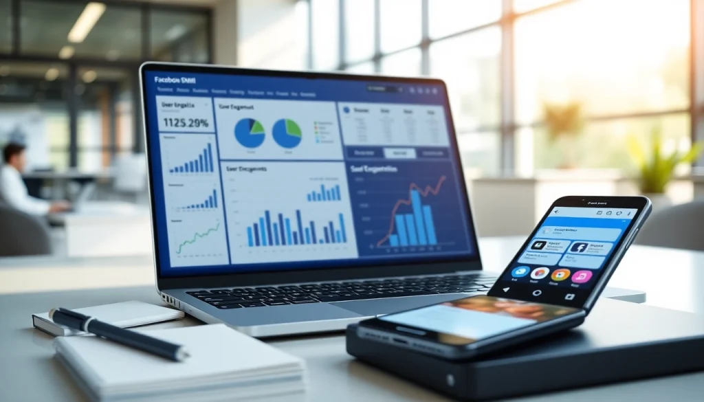 Boost engagement with a professional facebook smm panel displayed on a laptop in a modern office.