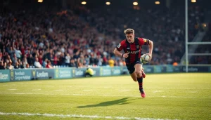 Watch as the Saracens rugby player races forward with the ball, showcasing athletic spirit of the team at https://diknews.co.uk/saracens/.