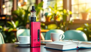 Elf bar elfa in an inviting café scene with vibrant colors and warm lighting, suggesting leisure.