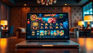 Engaging interface of https://whycazino.com displayed on luxurious gaming room laptop.