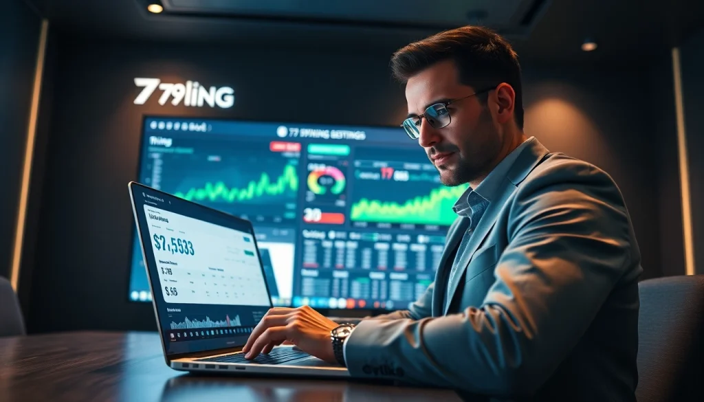 Современный бизнес-профи общается с аналитической платформой онлайн-ставок 79king в высокотехнологичной финансовой обстановке