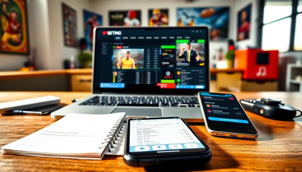 79king showcases an engaging sports betting workspace with a laptop and smartphone.