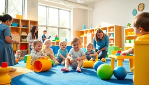 Children enjoying activities at https://juniorsjunction.com in a bright and welcoming daycare atmosphere.