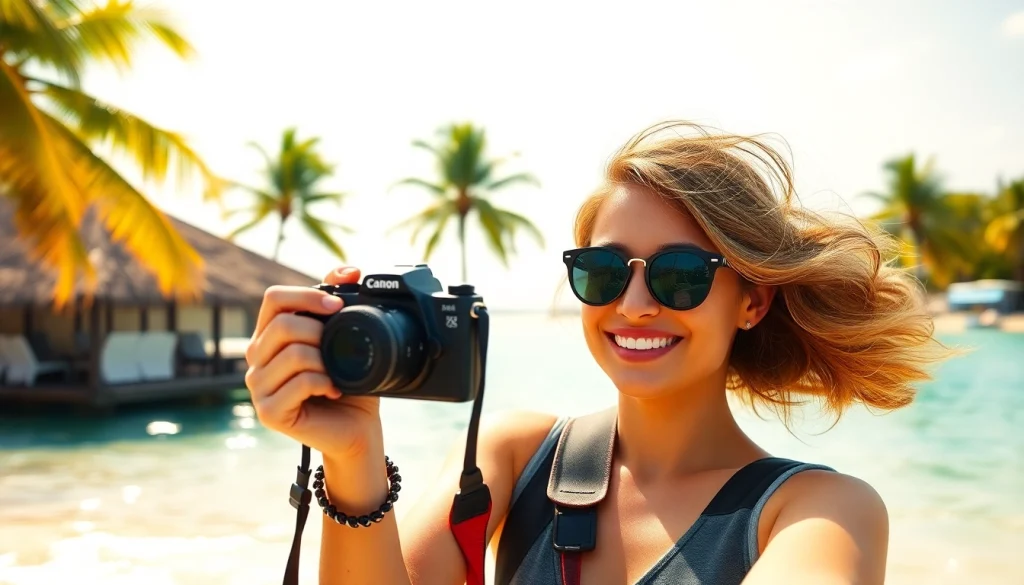 Travel blogger capturing vibrant beach scenes at https://travelingossip.com.