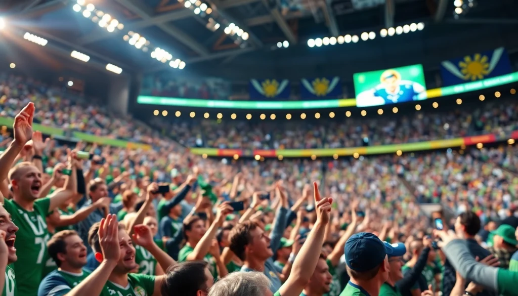 스포츠중계의 열정적인 관중 모습과 화려한 경기장 배경