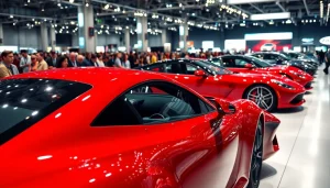 Showcase of the latest models at the Auto Cars Show with vibrant colors and engaging atmosphere.