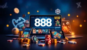 Experience the excitement of 888new with a sleek interface showcasing online betting options like sports and casino games.