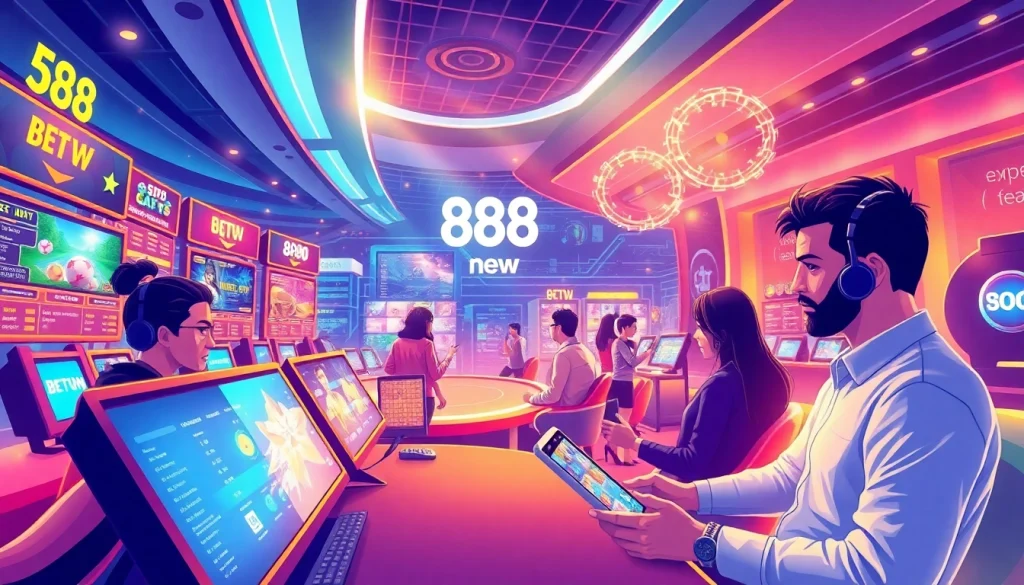Engaged users enjoying online gaming at 888new, showcasing a vibrant casino atmosphere.