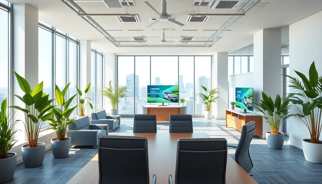 Showcasing an inviting industrial leasing office space with modern features and natural light.