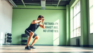 Fitness coach demonstrating effective exercises for the best metabolism booster in a bright gym.