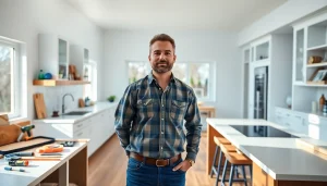 Remodeling Contractor evaluating a stylish kitchen design with modern features.