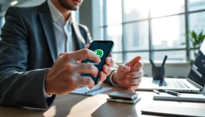 Engaging representation of WhatsApp API on a smartphone in a professional setting.