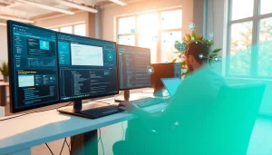 Explore various AI software tools at https://best-ai-tools.org with a user engaging in a high-tech workspace.