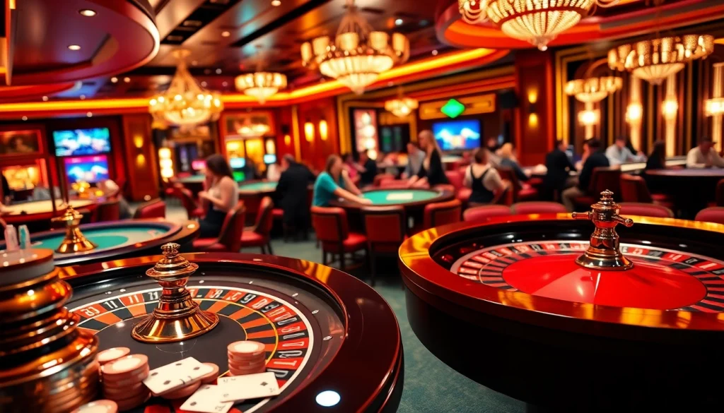 Experience vibrant casino action at https://c168.design/ with poker chips and roulette games in an upscale setting.
