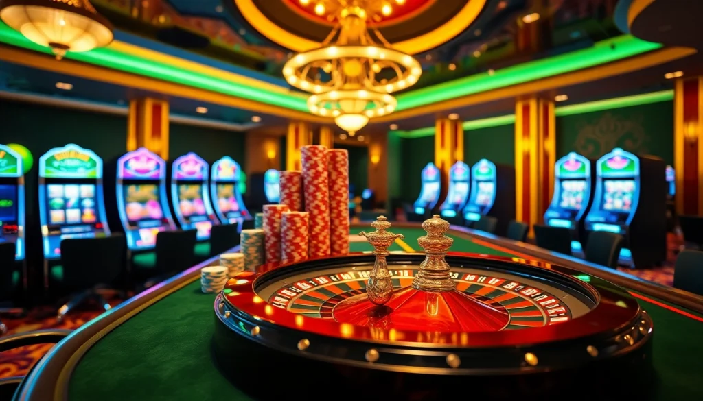 Experience thrilling gameplay at XX88 with vibrant casino scenery featuring roulette, poker chips, and slot machines.