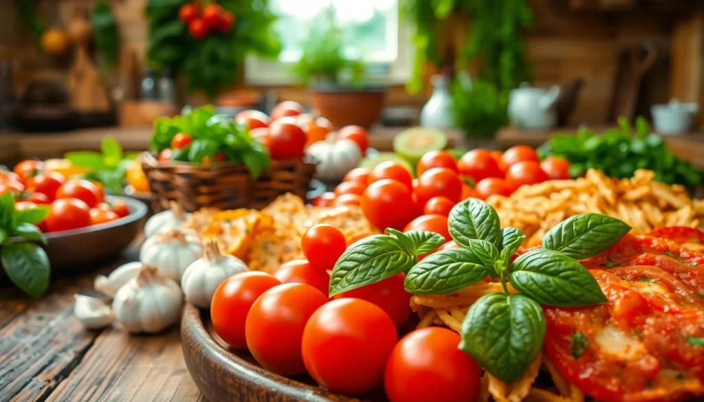 Vibrant dishes showcasing recipesalexarciab.com with fresh ingredients on a rustic table.