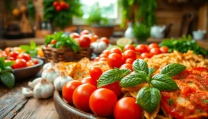 Vibrant dishes showcasing recipesalexarciab.com with fresh ingredients on a rustic table.