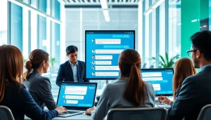 Engage in free ai chat with a professional chatbot interface in a vibrant digital workspace.