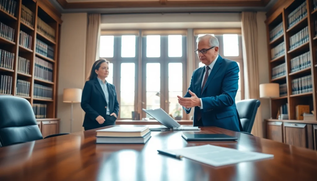 Engaging estate planning lawyer consults with clients at https://www.miaoulislaw.com in a professional office.