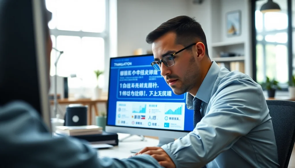 Improve translations with 有道翻译 by a dedicated translator in a focused office setting.