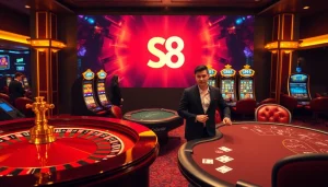 S8 Casino experience with vibrant gaming atmosphere and exciting poker action.
