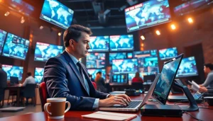 Engaging newsroom scene showcasing https://newsharbor.com.ua editors in action with vibrant updates.