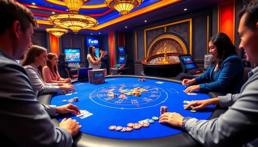 Experience the thrill of Fun88 with players enjoying blackjack at an upscale casino table.