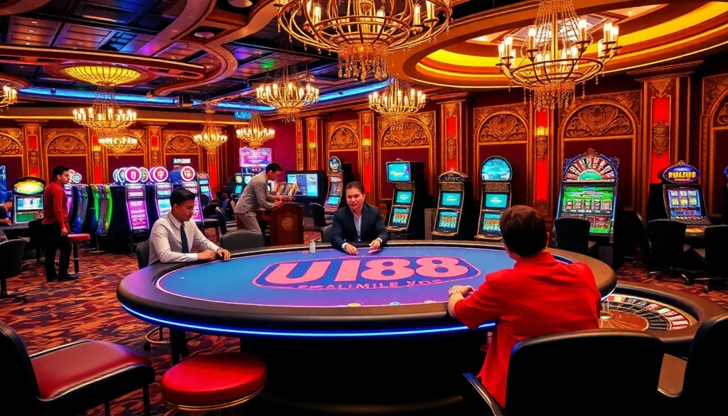 Experience the excitement of UU88 at a vibrant casino table with professional dealers and players.