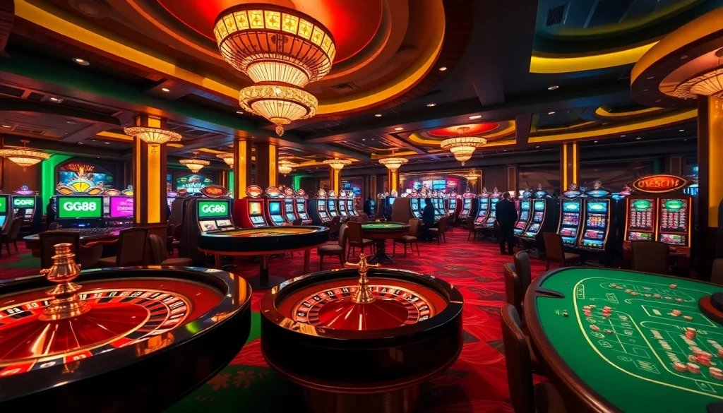 Experience high-stakes gaming with GG88's vibrant casino atmosphere, showcasing excitement in luxury.
