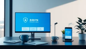 快连vpn下载 displayed on modern devices in a professional workspace.