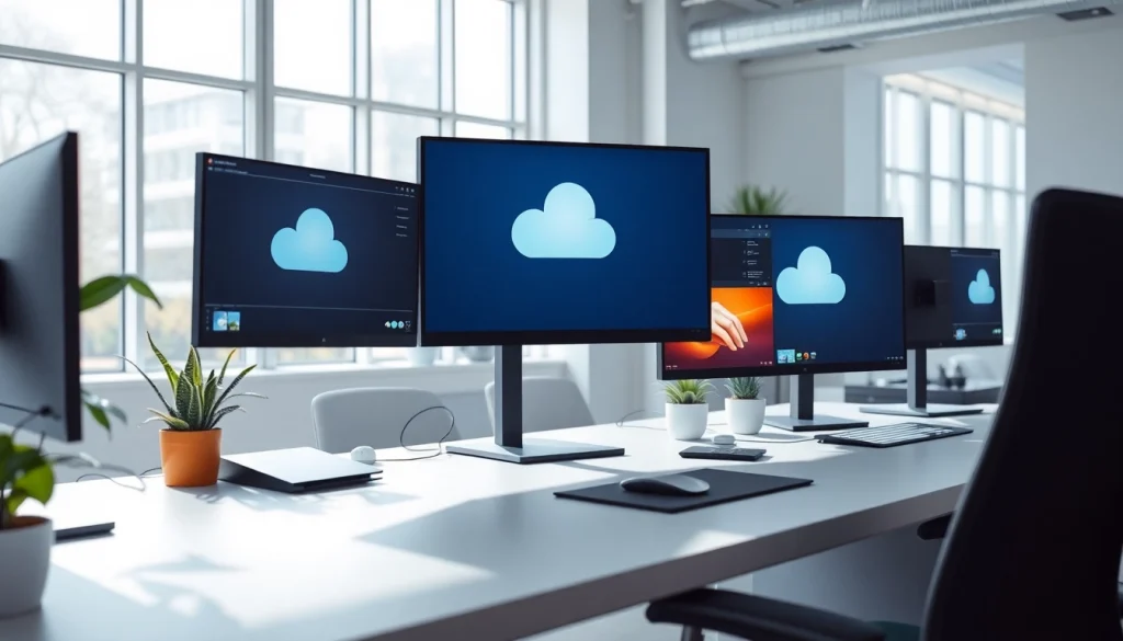Engaging virtual desktop setup showcasing productivity tools in a bright office environment.