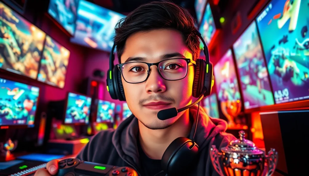 Engaging scene at https://www.gamelevate.com featuring a professional gamer immersed in esports.